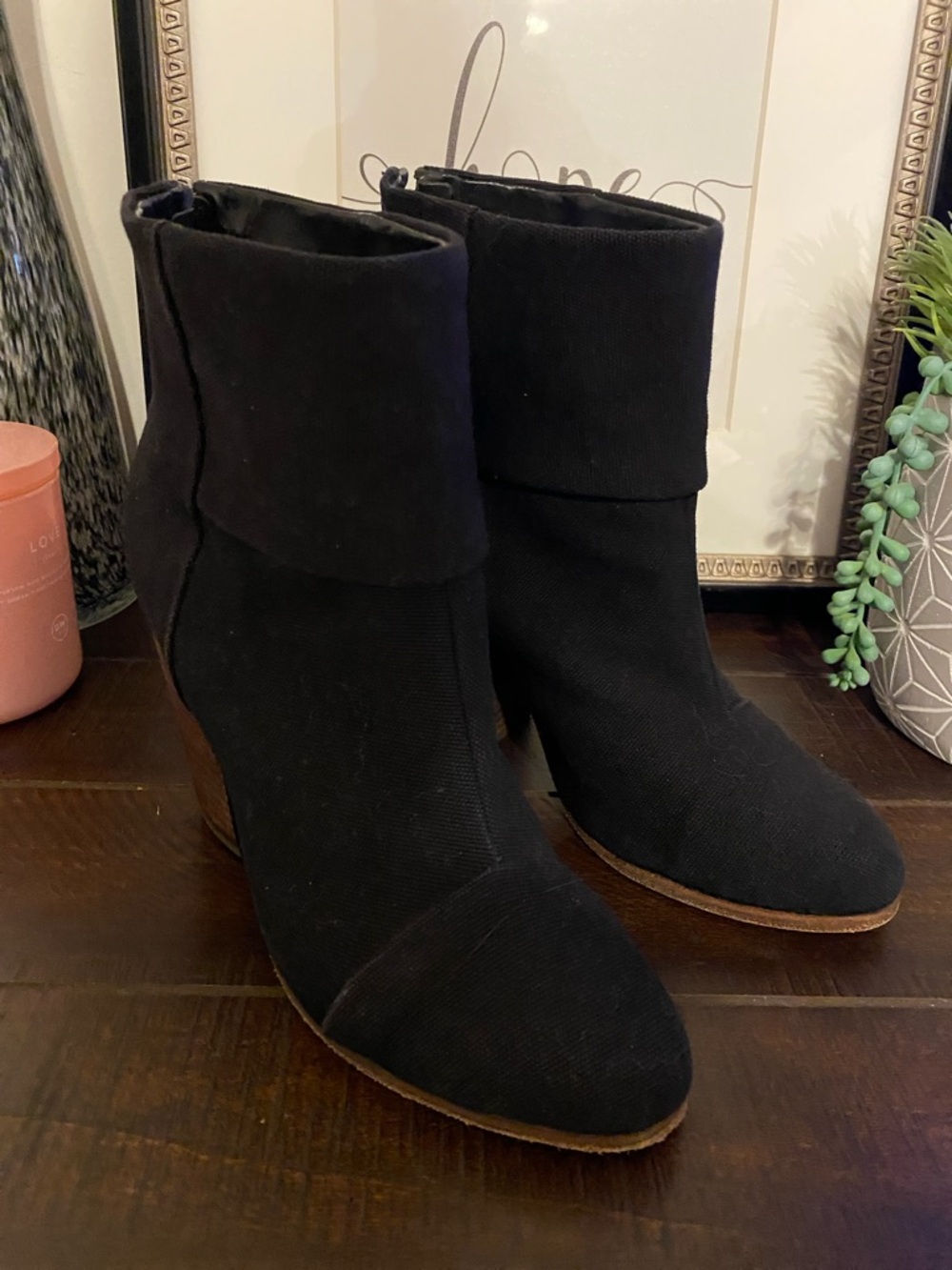 Rag & Bone New York Classic Newbury Ankle Booties Size 9 Black Canvas Heel Zip - Picture 1 of 12